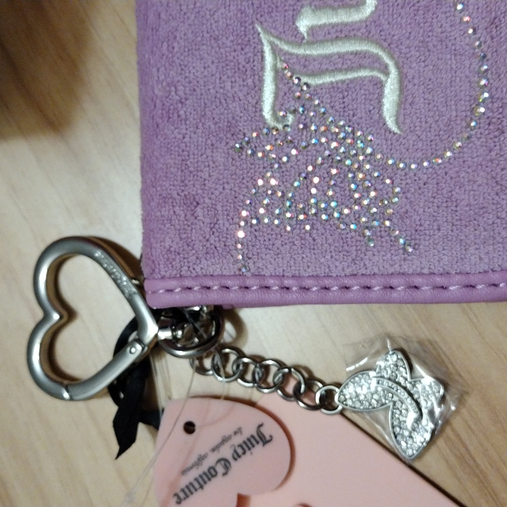 Juicy Couture Violet Tulle Wing It Card Case  with Heart Charm Key Fob 🦋✨ 🆕 - Picture 9 of 12